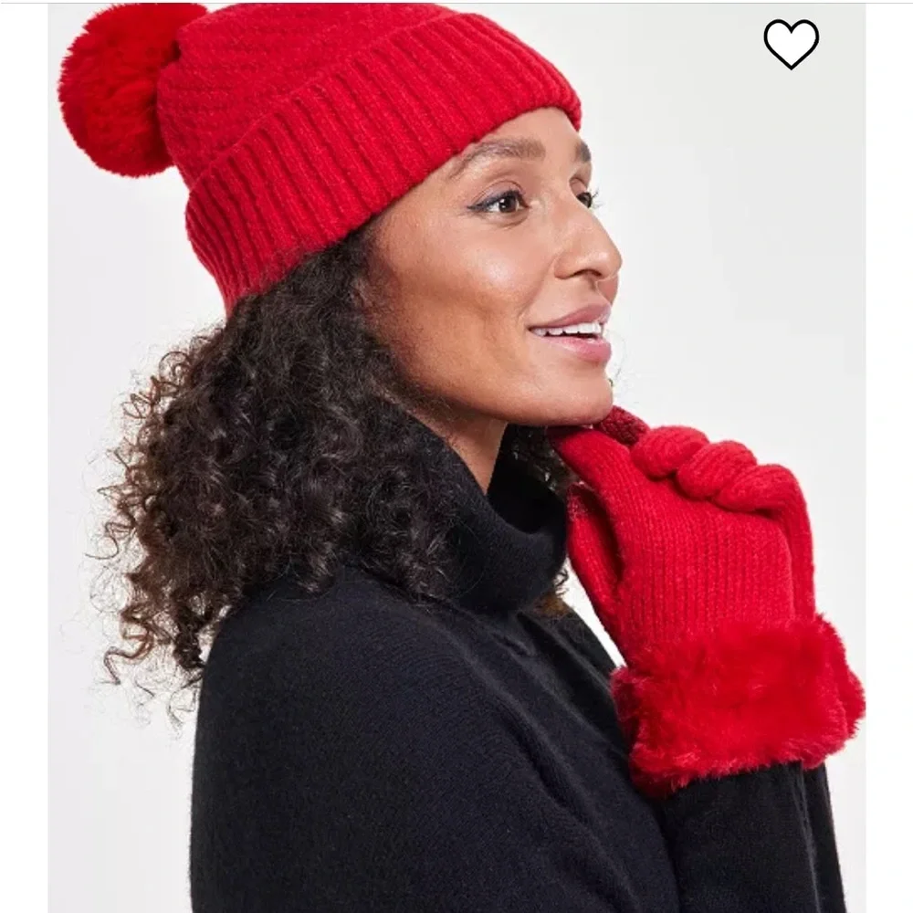 INC Red Beanie and‎ Glove Set